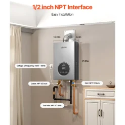 VEVOR Gas Tankless Water Heater, 4.3Gal Indoor 100000 BTU Instant Hot Water Heater, Smart Temperature Control & Clear LED Display & Multiple Security Protections for Whole House,Silver Gray