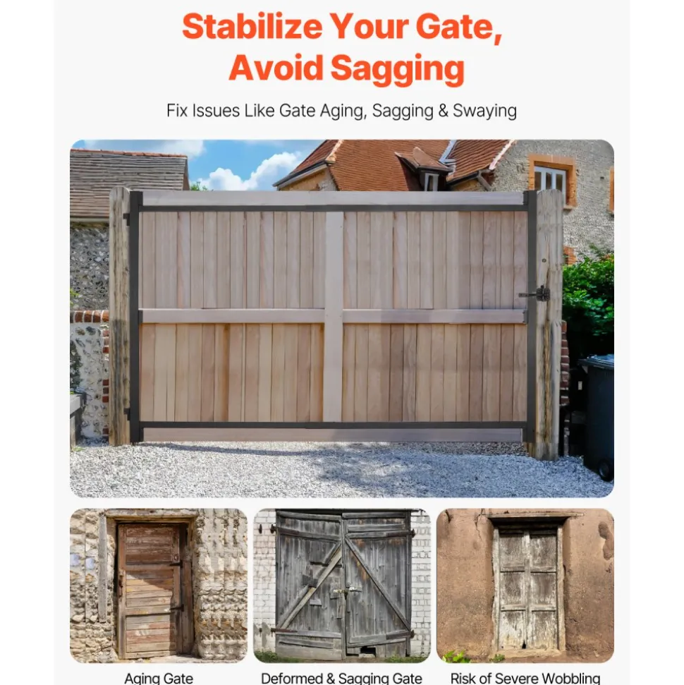VEVOR Gate Building Kit, Fits 36 to 60 in Wide Openings, Up from 6 to 7 ft High Fence, Adjustable Gate Building Kit, Anti Sag Full Gate Frame Kit with Latch Lock and Screws, for Wooden Fence, Iron