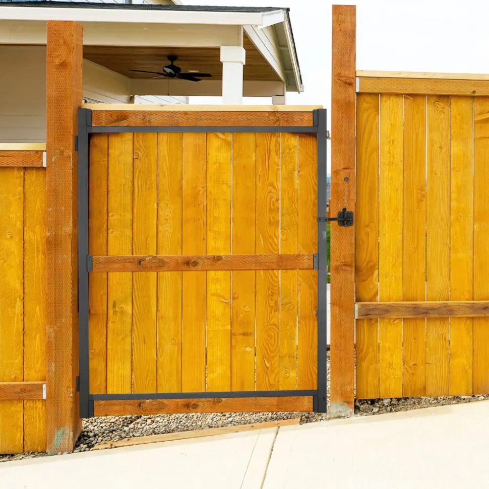 VEVOR Gate Building Kit, Fits 60 to 96 in Wide Openings, Up from 6 to 7 ft High Fence, Adjustable Gate Building Kit, Anti Sag Full Gate Frame Kit with Latch Lock, Screw, for Wooden Fence, Iron, Black