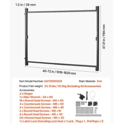 VEVOR Gate Building Kit, Fits 40 to 72 in Wide Openings, Up from 4 to 5 ft High Fence, Adjustable Gate Building Kit, Anti Sag Full Gate Frame Kit with Latch Lock and Screws, for Wooden Fence, Iron