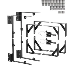 VEVOR Gate Corner Brace Bracket, 2 Sets, Anti Sag Gate Frame Hardware Kit, Gate Frame Brace Bracket with Latch Lock, Screws, for Shed Doors, Corral Gates, Driveway Gates, Wood Windows, Iron, Black