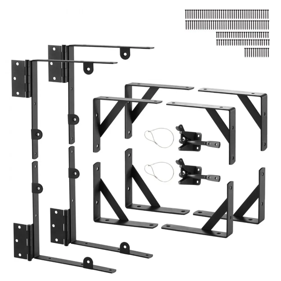 VEVOR Gate Corner Brace Bracket, 2 Sets, Anti Sag Gate Frame Hardware Kit, Gate Frame Brace Bracket with Latch Lock, Screws, for Shed Doors, Corral Gates, Driveway Gates, Wood Windows, Iron, Black