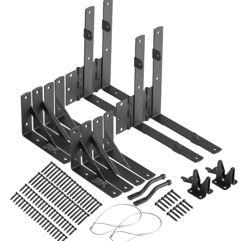 VEVOR Gate Corner Brace Bracket, 2 Sets, Anti Sag Gate Frame Hardware Kit, Gate Frame Brace Bracket with Latch Lock, Screws, for Shed Doors, Corral Gates, Driveway Gates, Wood Windows, Iron, Black