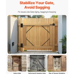 VEVOR Gate Corner Brace Bracket, Anti Sag Gate Frame Hardware Kit, Gate Frame Brace Bracket with Latch Lock, Latch Lock Rope, for Shed Doors, Corral Gates, Driveway Gates, Stable Gates, Iron, Black