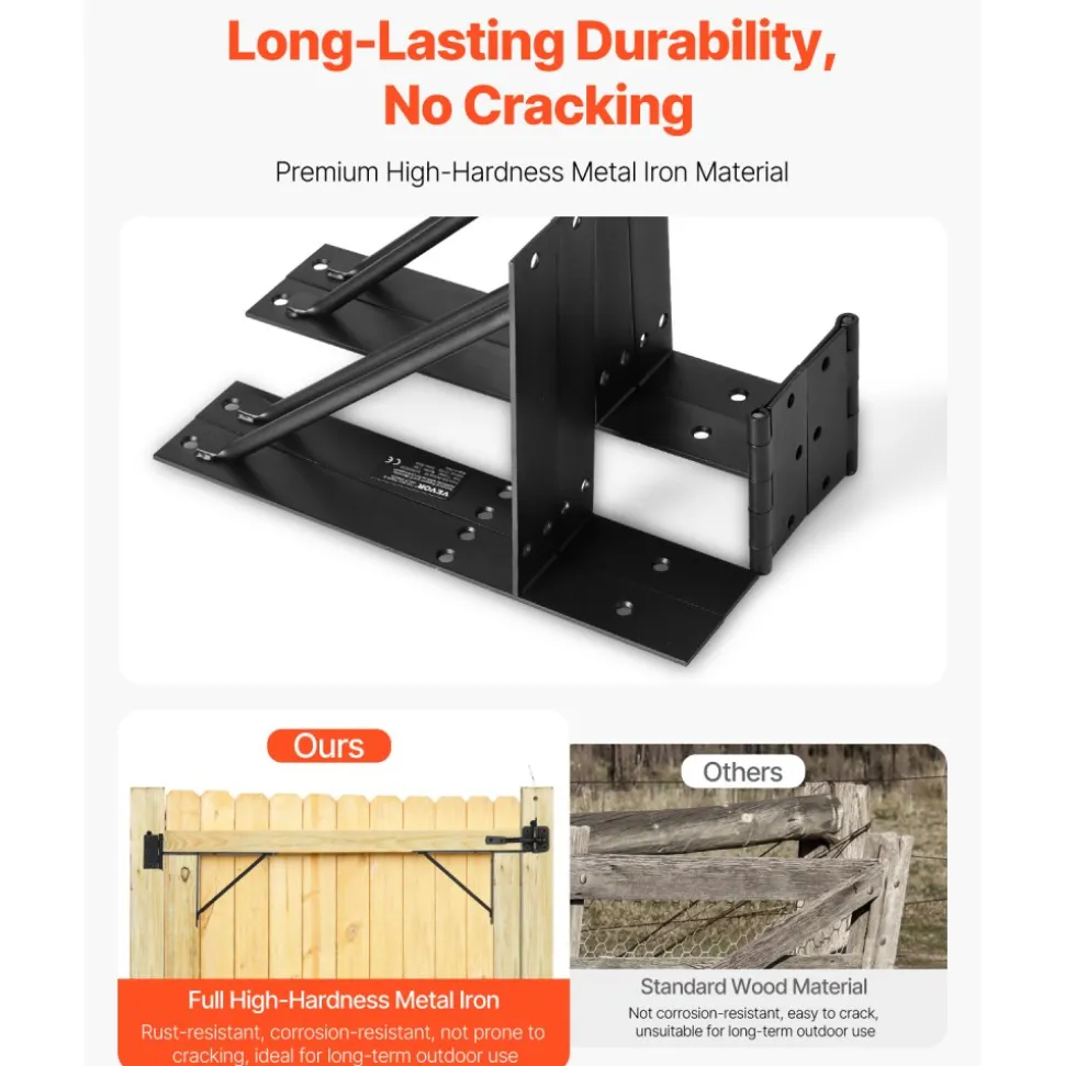 VEVOR Gate Corner Brace Bracket, Anti Sag Gate Frame Hardware Kit, Gate Frame Brace Bracket with Latch Lock, Latch Lock Rope, for Shed Doors, Corral Gates, Driveway Gates, Stable Gates, Iron, Black