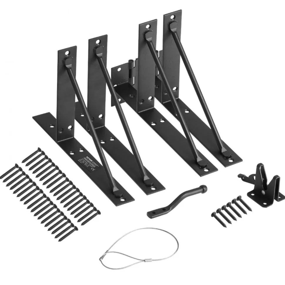 VEVOR Gate Corner Brace Bracket, Anti Sag Gate Frame Hardware Kit, Gate Frame Brace Bracket with Latch Lock, Latch Lock Rope, for Shed Doors, Corral Gates, Driveway Gates, Stable Gates, Iron, Black