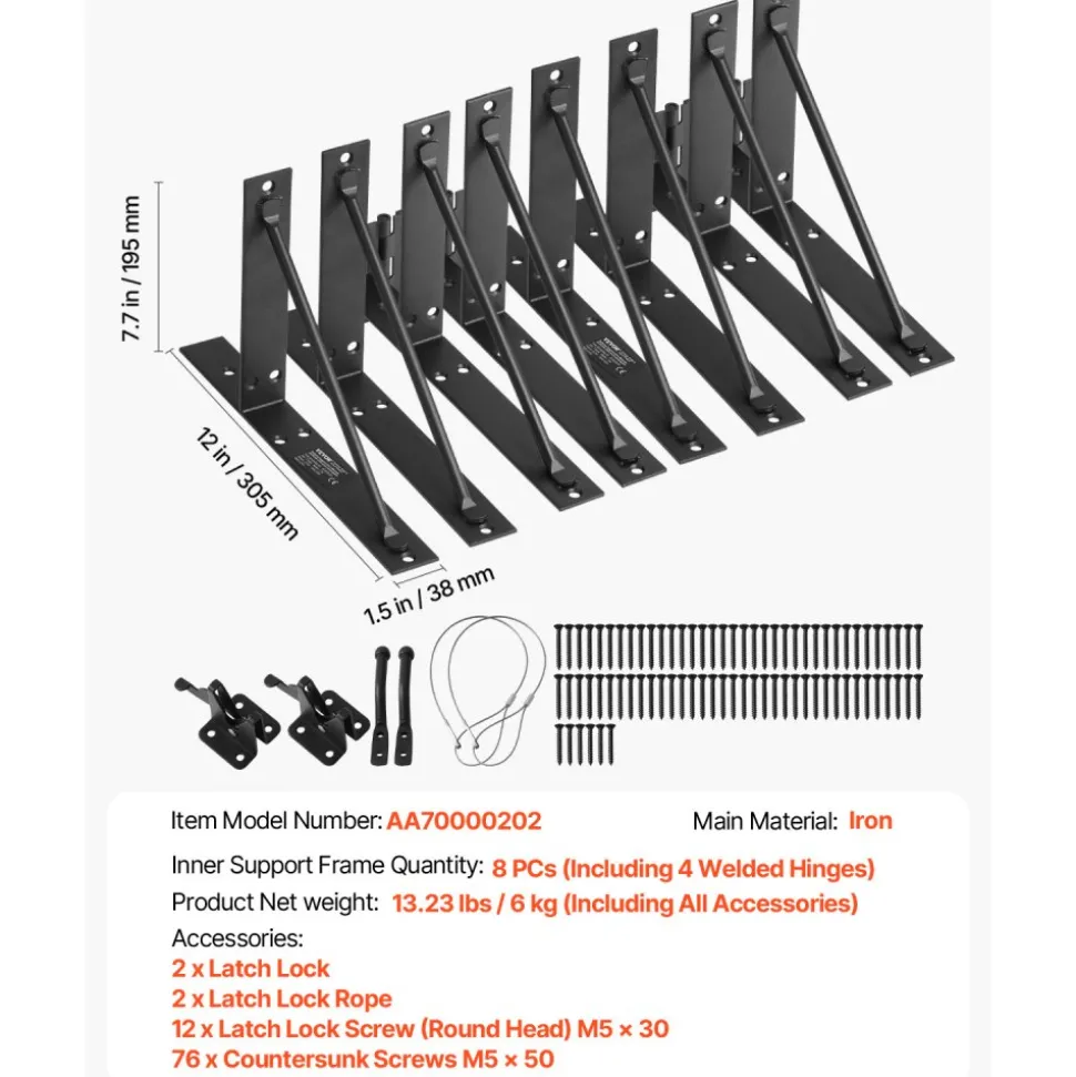 VEVOR Gate Corner Brace Bracket, 2 Sets, Anti Sag Gate Frame Hardware Kit, Gate Frame Brace Bracket with Latch Lock, Screws, for Shed Doors, Corral Gates, Driveway Gates, Stable Gates, Iron, Black