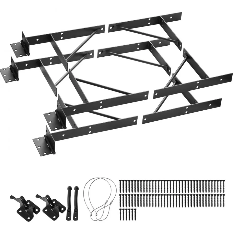 VEVOR Gate Corner Brace Bracket, 2 Sets, Anti Sag Gate Frame Hardware Kit, Gate Frame Brace Bracket with Latch Lock, Screws, for Shed Doors, Corral Gates, Driveway Gates, Stable Gates, Iron, Black