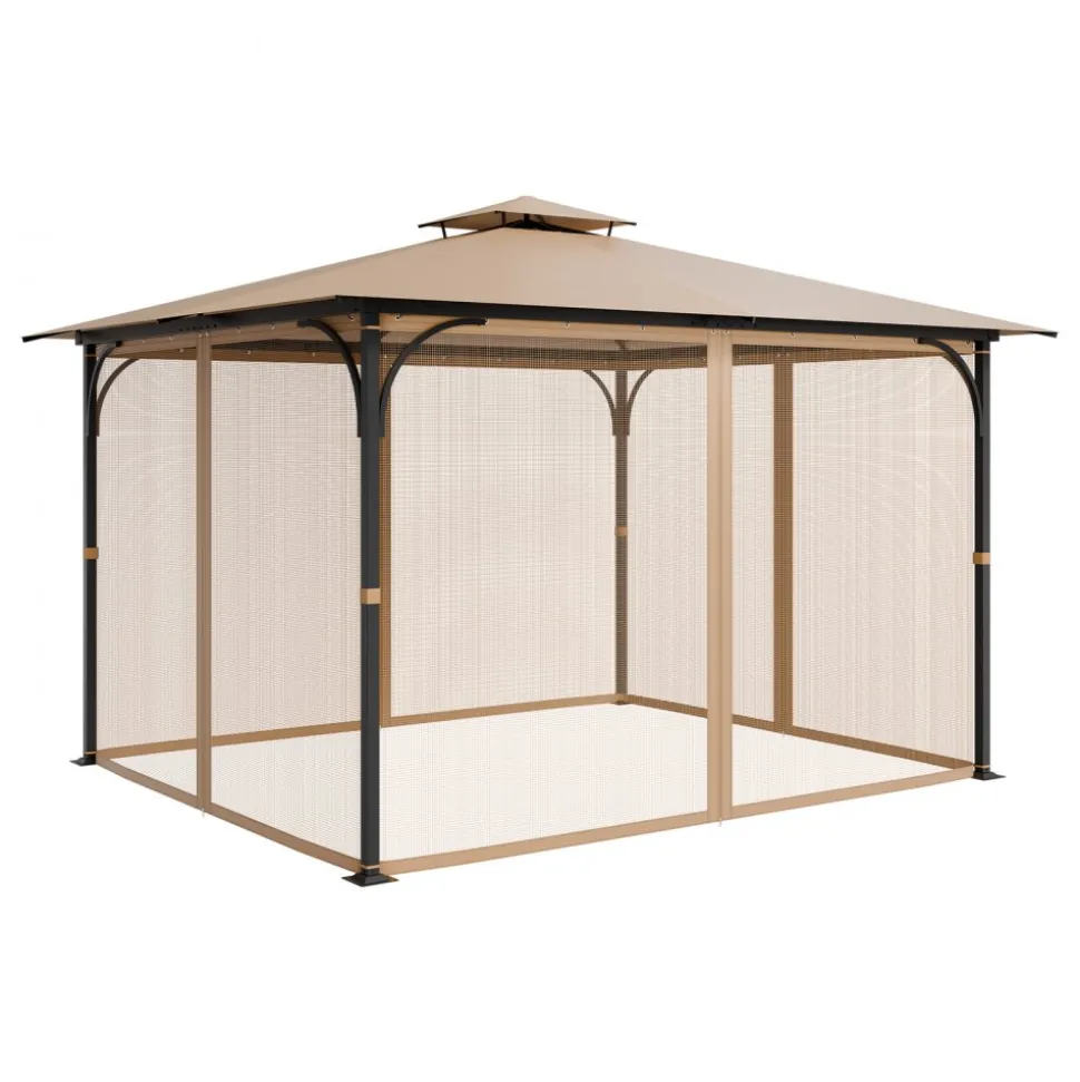 VEVOR Gazebo Netting Replacement, Fit Most 10 x 12 x 7.3 FT Gazebo, Outdoor Garden Gazebo Net, 4-Panel Sidewall Mesh Gazebo Curtain, Patio Midge Netting with Double Zipper, Canopy Screen (Netting Only)
