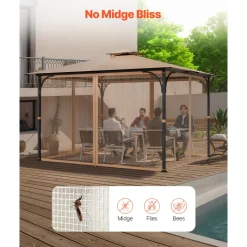 VEVOR Gazebo Netting Replacement, Fit Most 10 x 12 x 7.3 FT Gazebo, Outdoor Garden Gazebo Net, 4-Panel Sidewall Mesh Gazebo Curtain, Patio Midge Netting with Double Zipper, Canopy Screen (Netting Only)