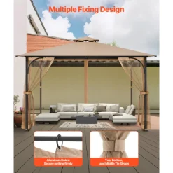 VEVOR Gazebo Netting Replacement, Fit Most 10 x 12 x 7.3 FT Gazebo, Outdoor Garden Gazebo Net, 4-Panel Sidewall Mesh Gazebo Curtain, Patio Midge Netting with Double Zipper, Canopy Screen (Netting Only)
