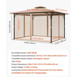 VEVOR Gazebo Netting Replacement, Fit Most 10 x 12 x 7.3 FT Gazebo, Outdoor Garden Gazebo Net, 4-Panel Sidewall Mesh Gazebo Curtain, Patio Midge Netting with Double Zipper, Canopy Screen (Netting Only)