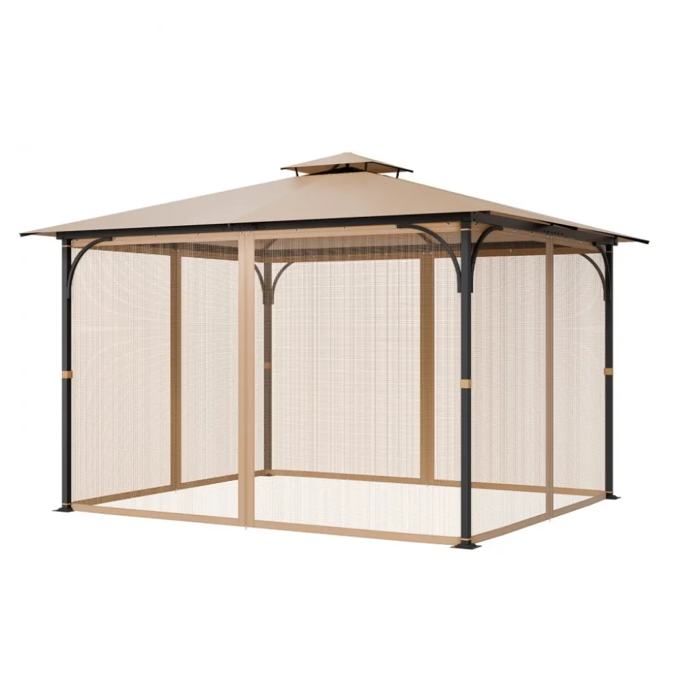 VEVOR Gazebo Netting Replacement, Fit Most 10 x 12 x 7.3 FT Gazebo, Outdoor Garden Gazebo Net, 4-Panel Sidewall Mesh Gazebo Curtain, Patio Midge Netting with Double Zipper, Canopy Screen (Netting Only)