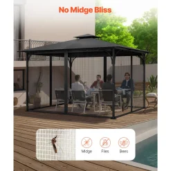 VEVOR Gazebo Netting Replacement, Fit Most 10 x 13 x 6.8 FT Gazebo Curtain, Outdoor Garden Net, 4-Panel Sidewall Mesh Net, Patio Midge Netting with Double Zipper, Canopy Screen (Netting Only)