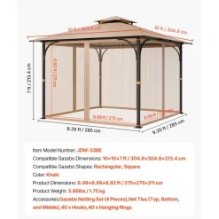 VEVOR Gazebo Netting Replacement, Fit Most 10 x 10 x 7 FT Gazebo Curtain, Outdoor Garden Net, 4-Panel Sidewall Mesh Net, Patio Midge Netting with Double Zipper, Canopy Screen (Netting Only)