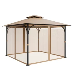 VEVOR Gazebo Netting Replacement, Fit Most 10 x 10 x 7 FT Gazebo Curtain, Outdoor Garden Net, 4-Panel Sidewall Mesh Net, Patio Midge Netting with Double Zipper, Canopy Screen (Netting Only)