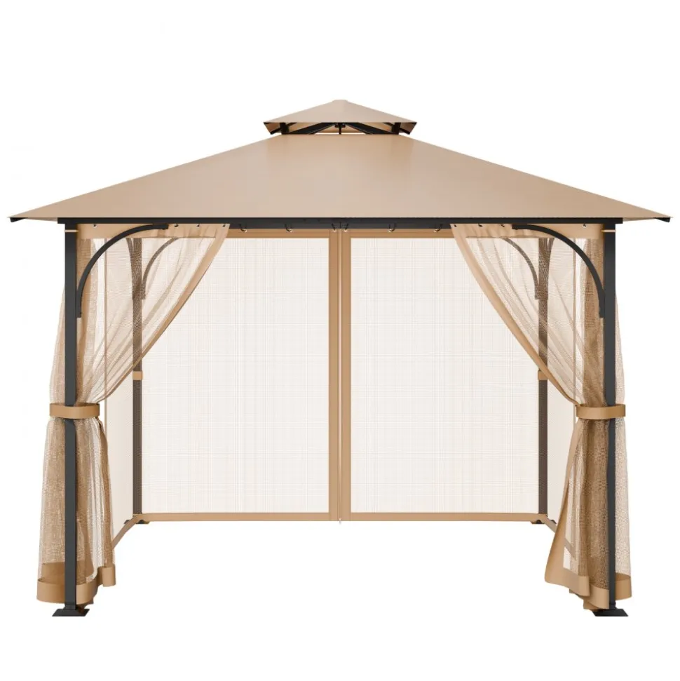 VEVOR Gazebo Netting Replacement, Fit Most 10 x 10 x 7 FT Gazebo Curtain, Outdoor Garden Net, 4-Panel Sidewall Mesh Net, Patio Midge Netting with Double Zipper, Canopy Screen (Netting Only)