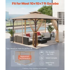 VEVOR Gazebo Netting Replacement, Fit Most 10 x 10 x 7 FT Gazebo Curtain, Outdoor Garden Net, 4-Panel Sidewall Mesh Net, Patio Midge Netting with Double Zipper, Canopy Screen (Netting Only)