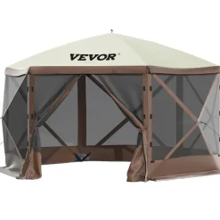 VEVOR Gazebo Screen Tent, 10 x 10 ft, 6 Sided Pop-up Camping Canopy Shelter Tent with Mesh Windows, Portable Carry Bag, Ground Stakes, Large Shade Tents for Outdoor Camping, Lawn and Backyard