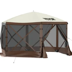 VEVOR Gazebo Screen Tent, 10 x 10 ft, 6 Sided Pop-up Camping Canopy Shelter Tent with Mesh Windows, Portable Carry Bag, Ground Stakes, Large Shade Tents for Outdoor Camping, Lawn and Backyard