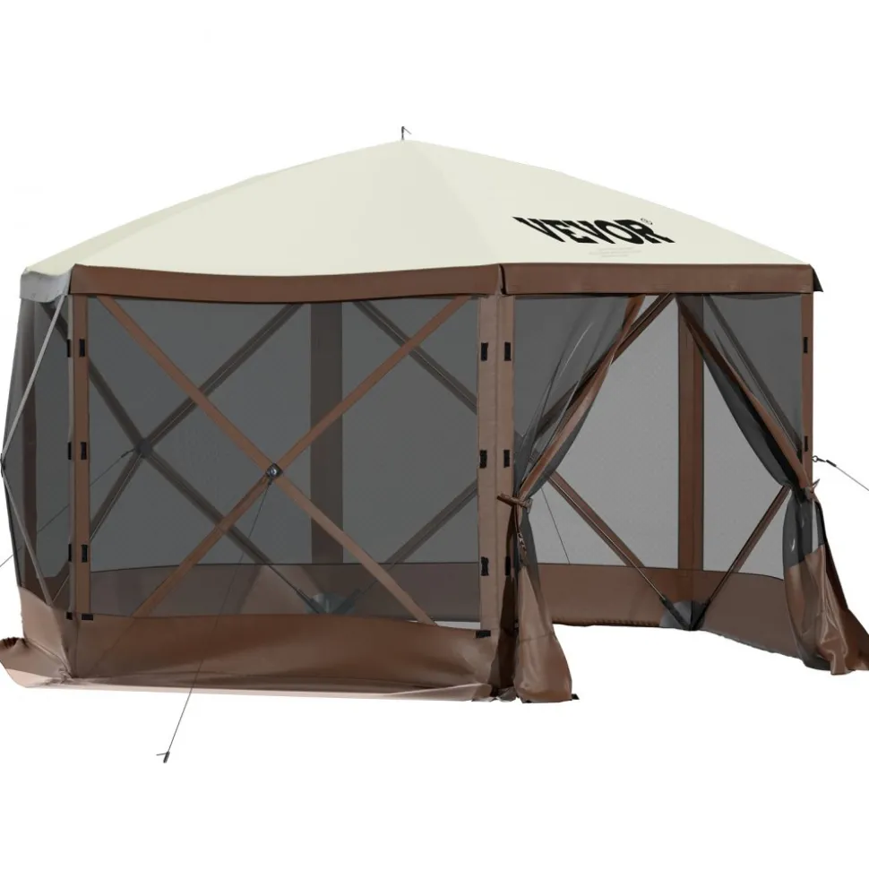 VEVOR Gazebo Screen Tent, 10 x 10 ft, 6 Sided Pop-up Camping Canopy Shelter Tent with Mesh Windows, Portable Carry Bag, Ground Stakes, Large Shade Tents for Outdoor Camping, Lawn and Backyard