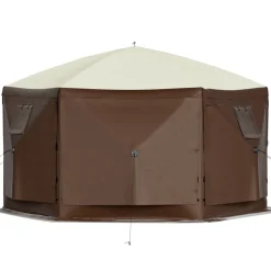 VEVOR Gazebo Screen Tent, 10 x 10 ft, 6 Sided Pop-up Camping Canopy Shelter Tent with Mesh Windows, Portable Carry Bag, Ground Stakes, Large Shade Tents for Outdoor Camping, Lawn and Backyard