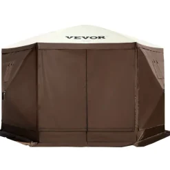 VEVOR Gazebo Screen Tent, 10 x 10 ft, 6 Sided Pop-up Camping Canopy Shelter Tent with Mesh Windows, Portable Carry Bag, Ground Stakes, Large Shade Tents for Outdoor Camping, Lawn and Backyard