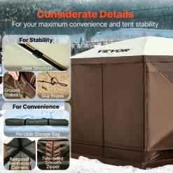 VEVOR Gazebo Screen Tent, 12 x 12 ft, 6 Sided Pop-up Camping Canopy Shelter Tent with Mesh Windows, Portable Carry Bag, Ground Stakes, Large Shade Tents for Outdoor Camping, Lawn and Backyard