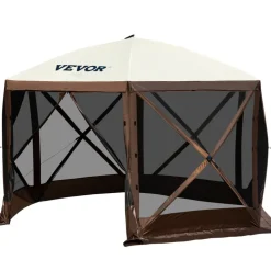 VEVOR Gazebo Screen Tent, 12 x 12 ft, 6 Sided Pop-up Camping Canopy Shelter Tent with Mesh Windows, Portable Carry Bag, Ground Stakes, Large Shade Tents for Outdoor Camping, Lawn and Backyard
