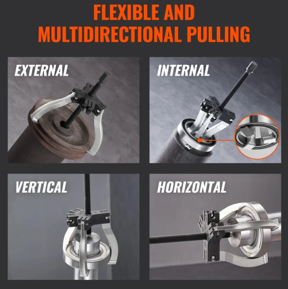 VEVOR Gear Puller Set, 3" and 7" Puller Kit, 3 Jaw Gear Bearing Flywheel Pulley Removal Tool, 2 or 3 Reversible Jaws Wheel Puller, Vertically and Horizontally, External and Internal, 2-Piece