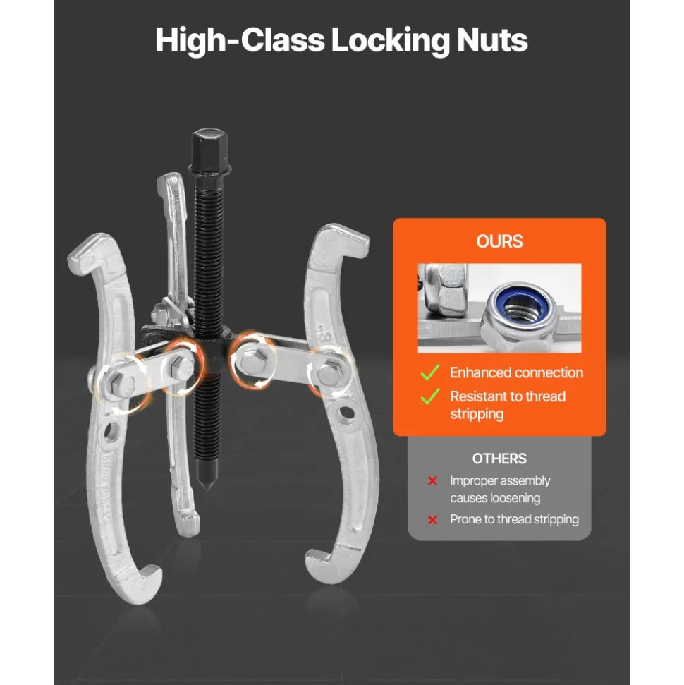 VEVOR Gear Puller Set, 3 in/4 in/6 in/8 in 3 Jaw Bearing Puller with Reversible Jaws, 2 Jaw/3 Jaw Pulley Puller Tool, 4 PCS Heavy Duty Bearing Puller Tool Kit for Pulley Gear Bearing Flywheel Removal