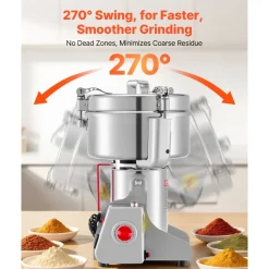 VEVOR 2500g Electric Grain Mill Grinder, 3400W 32000RPM High Speed Spice Corn Dry Grinding Machine, Stainless Steel Pulverizer Powder Machine for Dried Grains Coffee Beans Spices Nuts (270° Swing Type)
