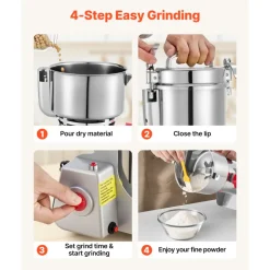 VEVOR 750g Electric Grain Mill Grinder, 2000W 28000RPM High Speed Spice Corn Dry Grinding Machine, Stainless Steel Pulverizer Powder Machine for Dried Grains Coffee Beans Spices Nuts (270° Swing Type)