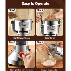 VEVOR 500g Electric Grain Mill Grinder, 2000W 28000RPM High Speed Spice Corn Dry Grinding Machine, Stainless Steel Pulverizer Powder Machine for Dried Grains Coffee Beans Spices Nuts (270° Swing Type)