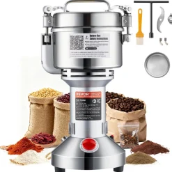 VEVOR 500g Electric Grain Mill Grinder, 2000W 28000RPM High Speed Spice Corn Dry Grinding Machine, Stainless Steel Pulverizer Powder Machine for Dried Grains Coffee Beans Spices Nuts (270° Swing Type)