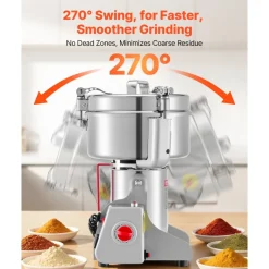 VEVOR 2000g Electric Grain Mill Grinder, 3400W 32000RPM High Speed Spice Corn Dry Grinding Machine, Stainless Steel Pulverizer Powder Machine for Dried Grains Coffee Beans Spices Nuts (270° Swing Type)