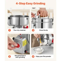 VEVOR 2000g Electric Grain Mill Grinder, 3400W 32000RPM High Speed Spice Corn Dry Grinding Machine, Stainless Steel Pulverizer Powder Machine for Dried Grains Coffee Beans Spices Nuts (270° Swing Type)