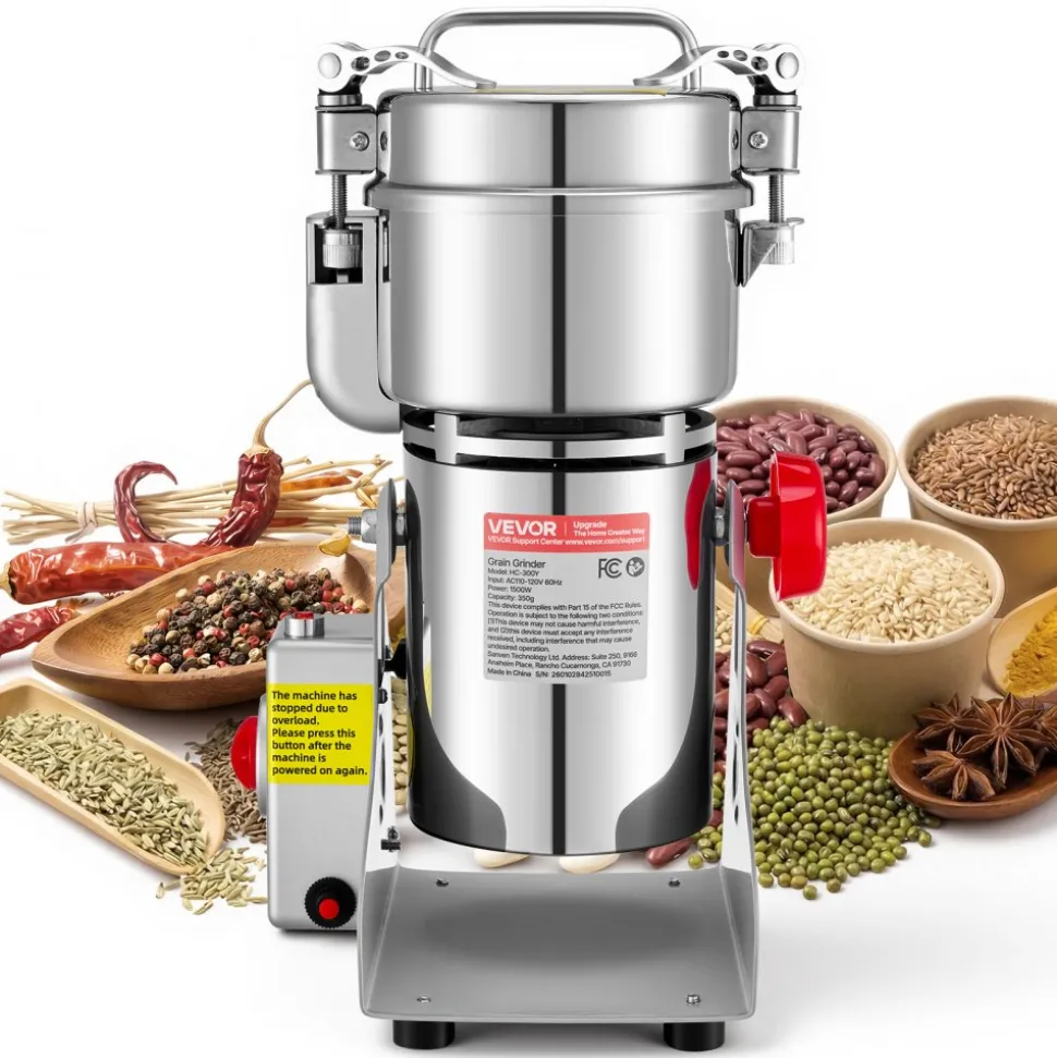 VEVOR 300g Electric Grain Mill Grinder, 1500W 28000RPM High Speed Spice Corn Dry Grinding Machine, Stainless Steel Pulverizer Powder Machine for Dried Grains Coffee Beans Spices Nuts (270° Swing Type)