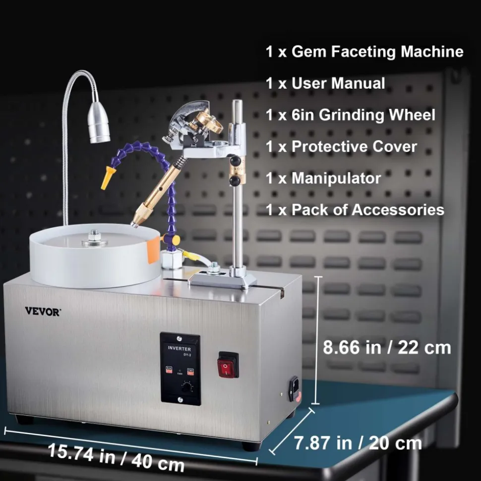 VEVOR Gem Faceting Machine, 180W Jade Grinding Polishing Machine 0-2980RPM Adjustable Rotating Speed, Rock Jewel Angle Polisher with Precise Mechanical Manipulator & Scale Gem Jade Stone Crystal