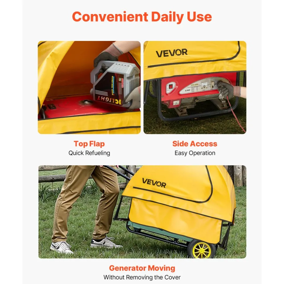 VEVOR Generator Cover, 36 x 26 x 26 Inch Waterproof Universal Generator Cover for Most Generators 70-108 Inch Perimeter, Portable Generator Running Cover with Heavy Duty Thicken Oxford Fabric, Yellow