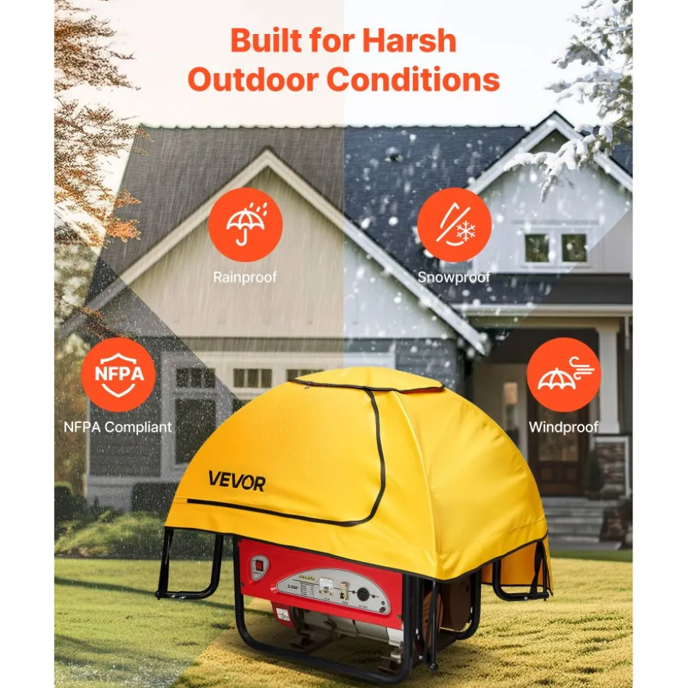 VEVOR Generator Cover, 36 x 26 x 26 Inch Waterproof Universal Generator Cover for Most Generators 70-108 Inch Perimeter, Portable Generator Running Cover with Heavy Duty Thicken Oxford Fabric, Yellow