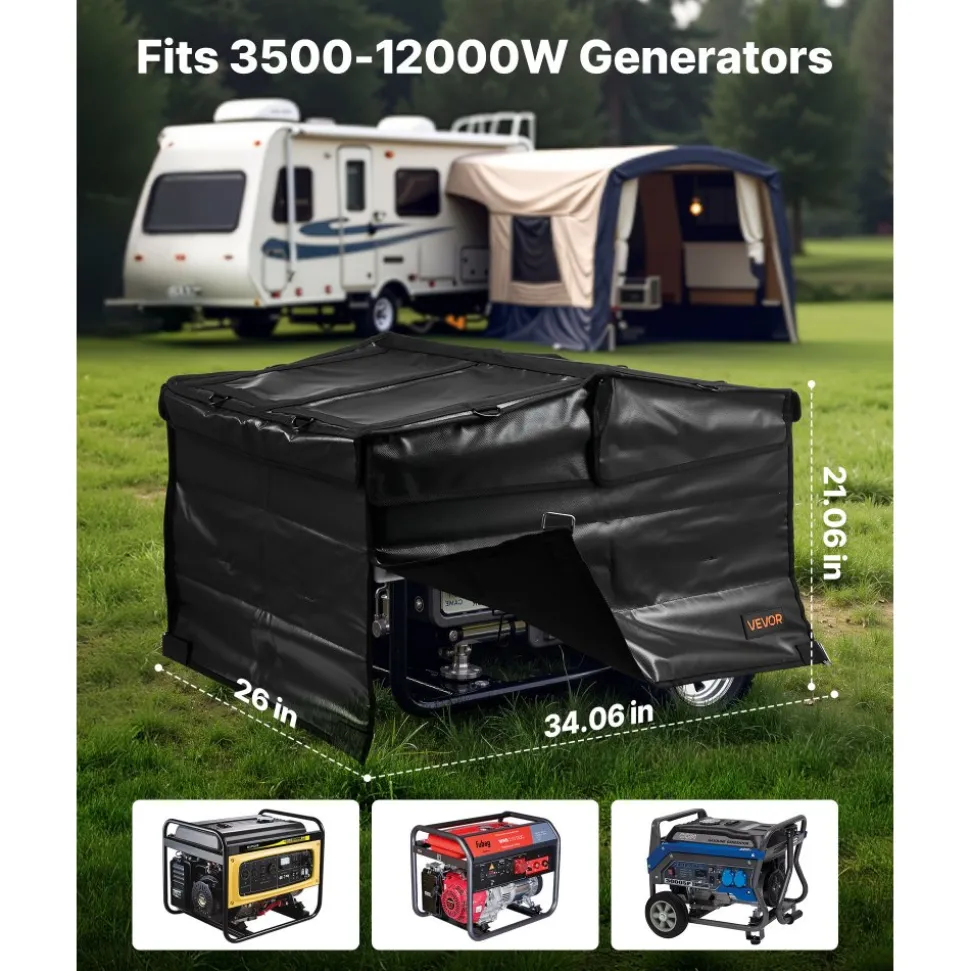 VEVOR Generator Cover, 34 x 26 x 21 Inch Waterproof Universal Generator Cover for Most Generators 3500-12000 Watt, Portable Generator Running Cover with Heavy Duty Thicken 420D Oxford Fabric, Black