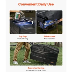 VEVOR Generator Cover, 34 x 26 x 21 Inch Waterproof Universal Generator Cover for Most Generators 3500-12000 Watt, Portable Generator Running Cover with Heavy Duty Thicken 420D Oxford Fabric, Black