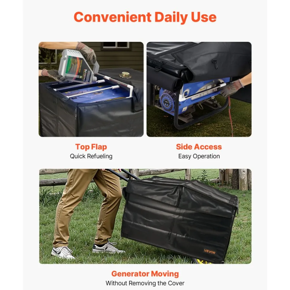VEVOR Generator Cover, 34 x 26 x 21 Inch Waterproof Universal Generator Cover for Most Generators 3500-12000 Watt, Portable Generator Running Cover with Heavy Duty Thicken 420D Oxford Fabric, Black