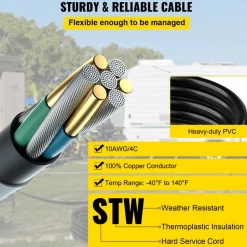 VEVOR Generator Extension Cord 40 Foot 10 Gauge Extension Wire 30 Amp SJTW Cable