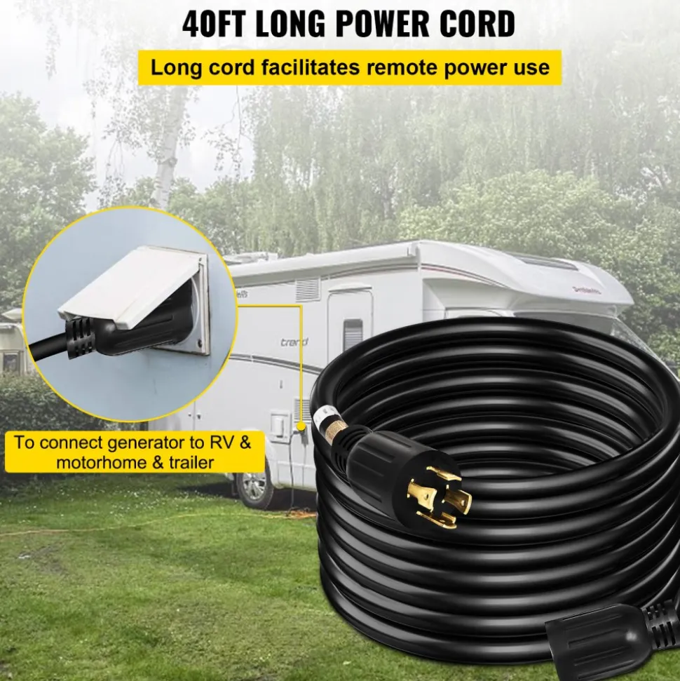 VEVOR Generator Extension Cord 40 Foot 10 Gauge Extension Wire 30 Amp SJTW Cable