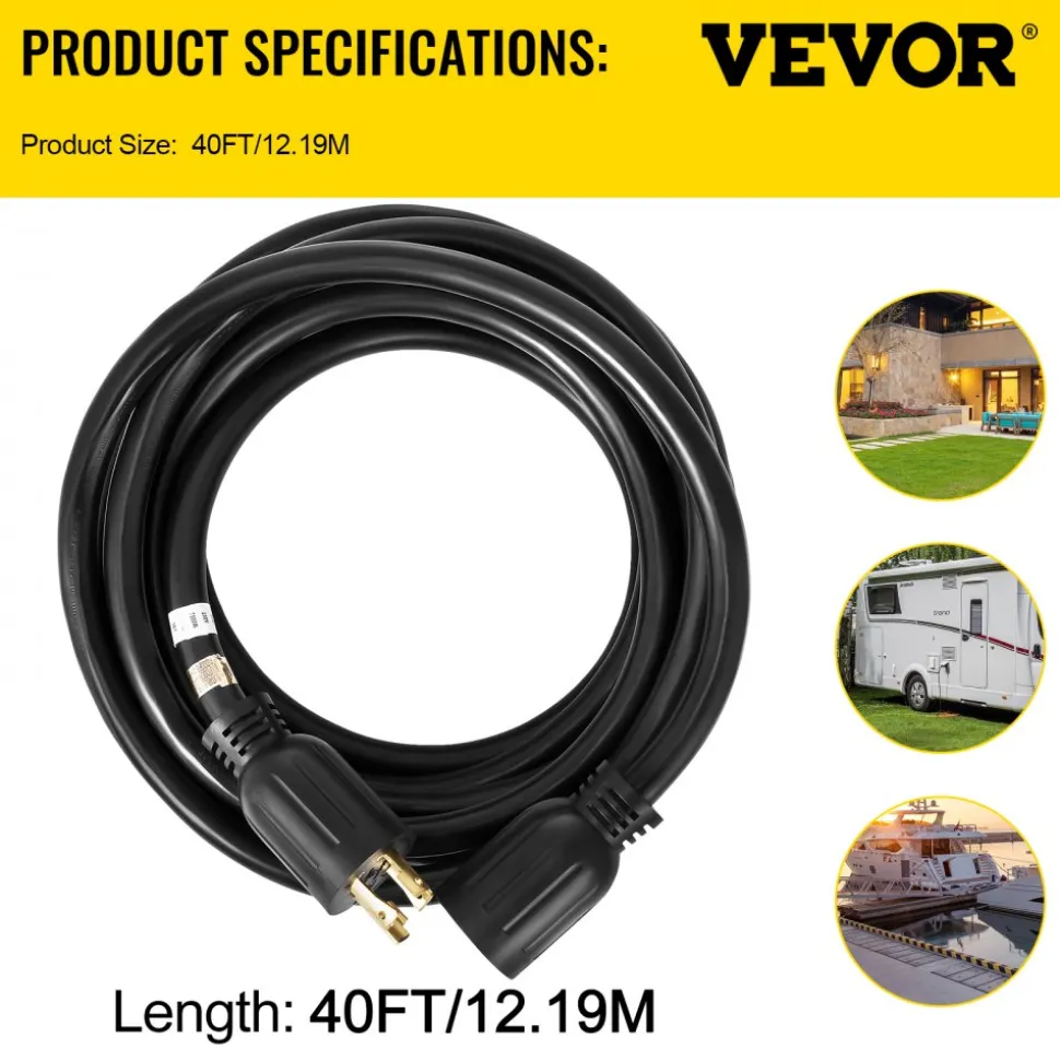 VEVOR Generator Extension Cord 40 Foot 10 Gauge Extension Wire 30 Amp SJTW Cable