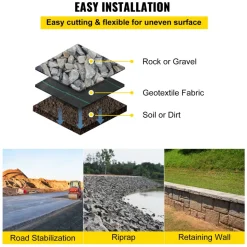 VEVOR Geotextile Fabric, 12.5 x 30 ft 3.5oz Woven PP Driveway Drain Cloth with 600lbs Tensile Strength, Heavy Duty Underlayment for Soil Stabilization, Landscaping, Weed Barrier, 12.5FT30FT-3.5OZ, Bla