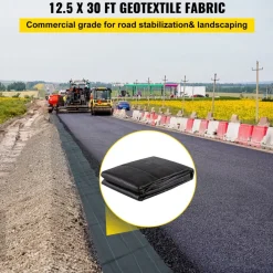 VEVOR Geotextile Fabric, 12.5 x 30 ft 3.5oz Woven PP Driveway Drain Cloth with 600lbs Tensile Strength, Heavy Duty Underlayment for Soil Stabilization, Landscaping, Weed Barrier, 12.5FT30FT-3.5OZ, Bla