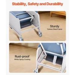 VEVOR Geri Chair Recliner, 3-Position Reclining Geri Chair, Movable Medical Recliner Chairs with 4 Wheels, Soft Padded Seat & Detachable Tray, Ideal for Hospital, Nursing Home, and Geriatric Home Care